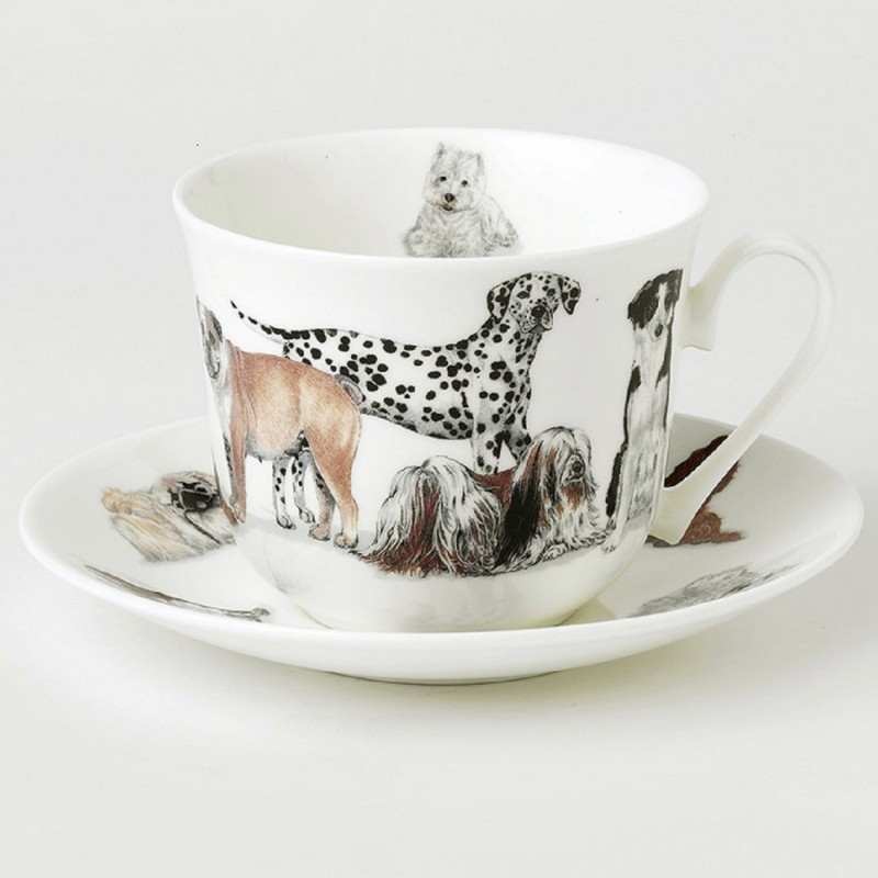 Hundetasse, Frühstückstasse mit Untertasse Roy Kirkham, Teetasse Hundemotive