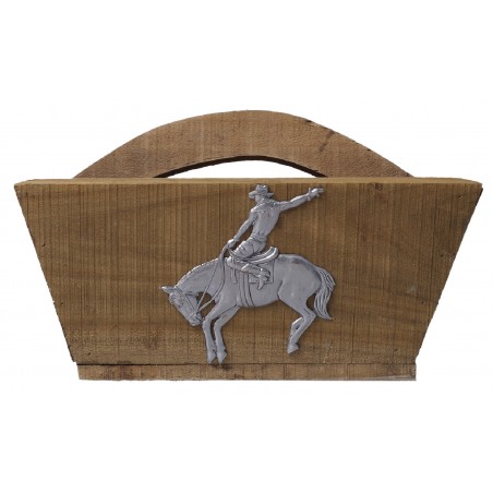 Massive Vintage Holz Henkelkiste mit Rodeo-Pferd für Reiter:innen